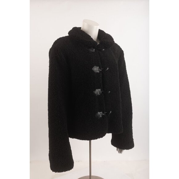 Zara Womens Short Shearling Jacket Coat Toggle Black L Large 8372/250 NWT - Picture 3 of 6